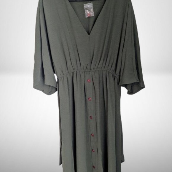 Olive Green Chic Soul Flowy Dress- 1X (New Without Tags) - Picture 2 of 4